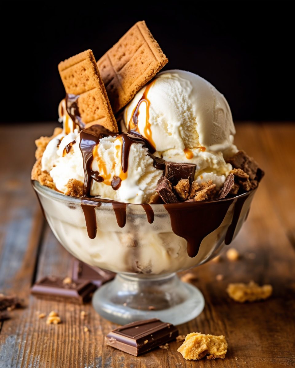 Bowl of ice cream with chocolate